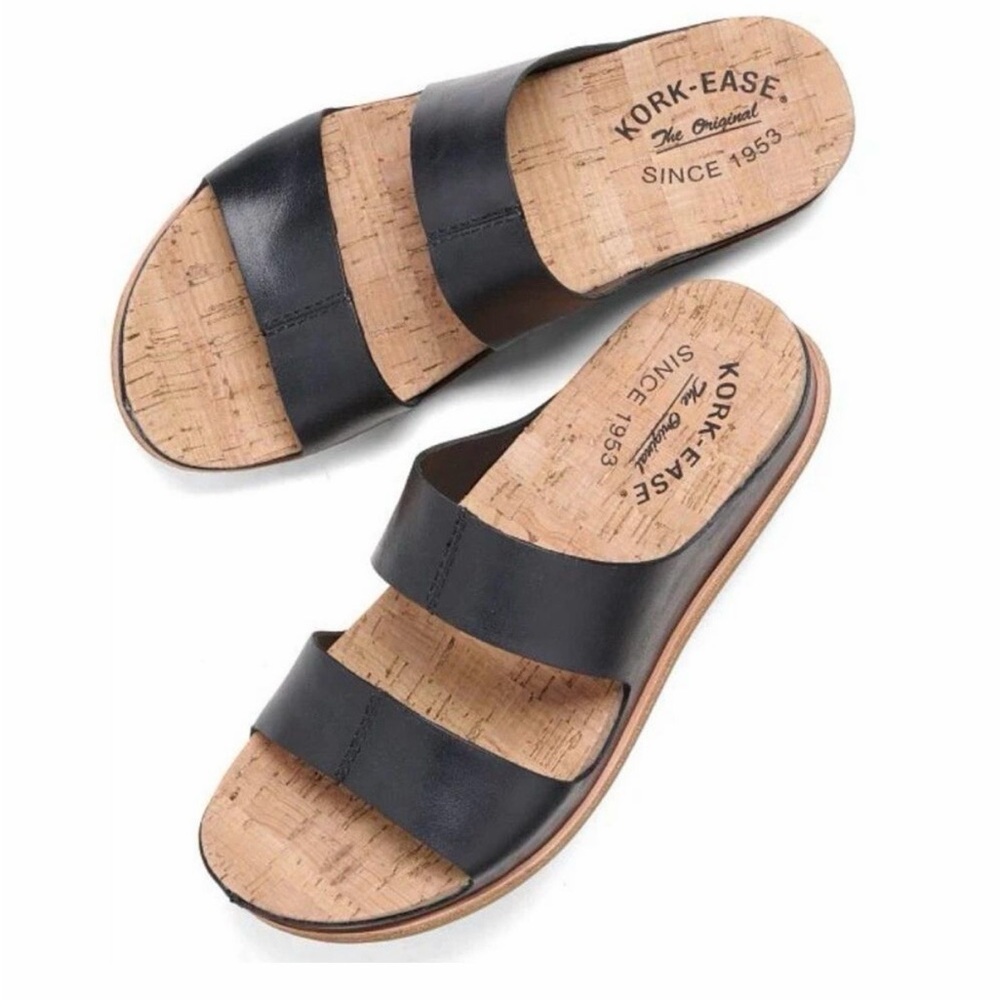 Kork-Ease Tutsi Dual Band Leather Slides - Size 11 Black - Picture 5 of 5